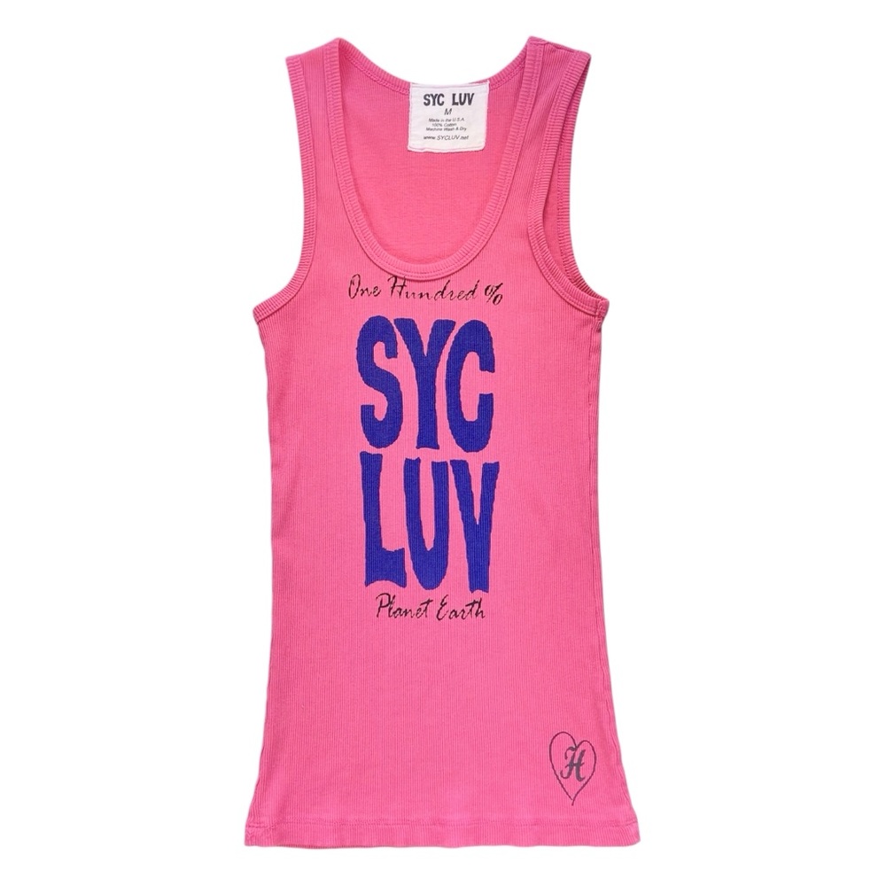Syc Luv Shirt Womens Size Medium 100% Cotton Syc Fuk Pink Graphic Skull Tank Top